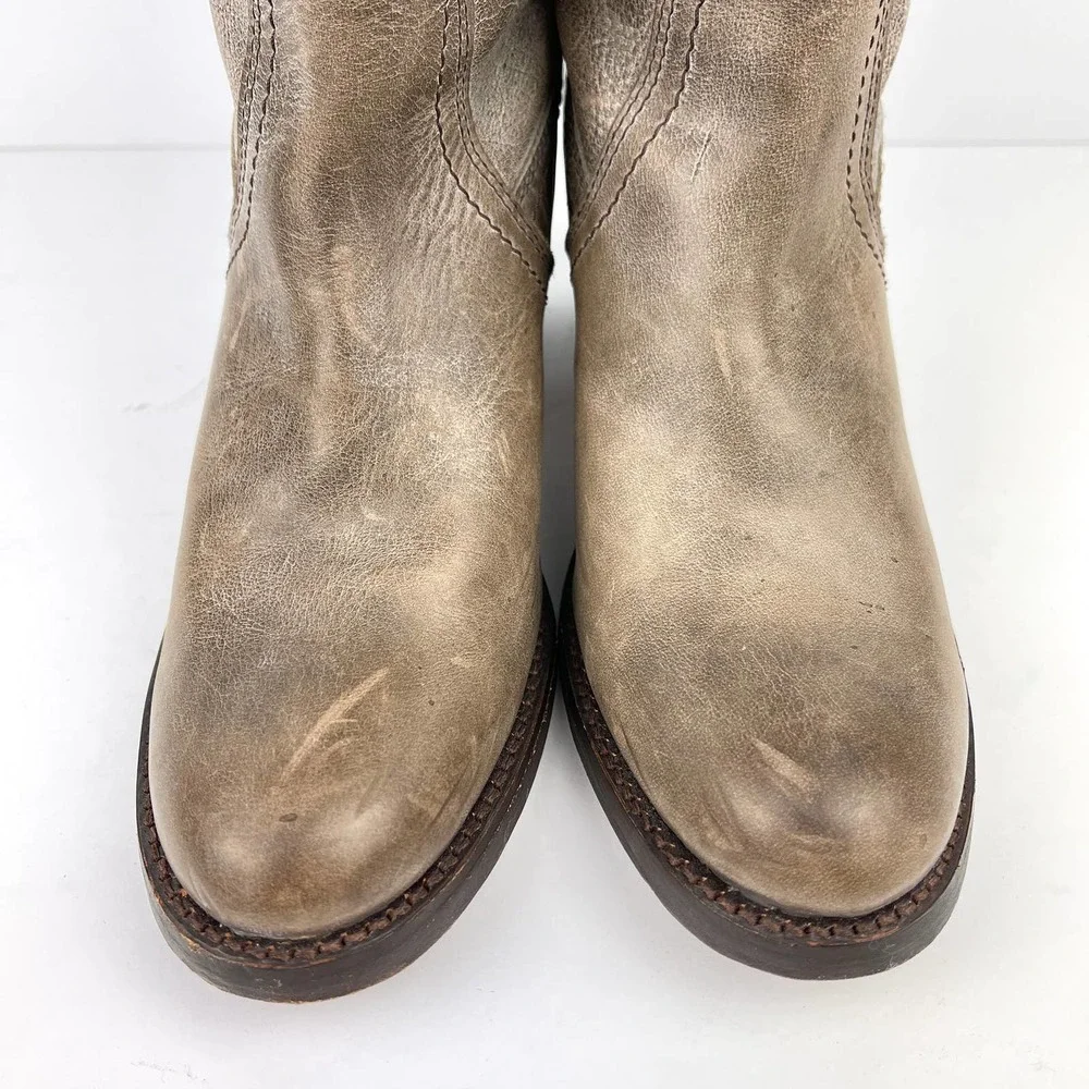 FRYE Jane Tall Cuffed Leather Boot 7.5 Taupe Brown Gray - Picture 2 of 14